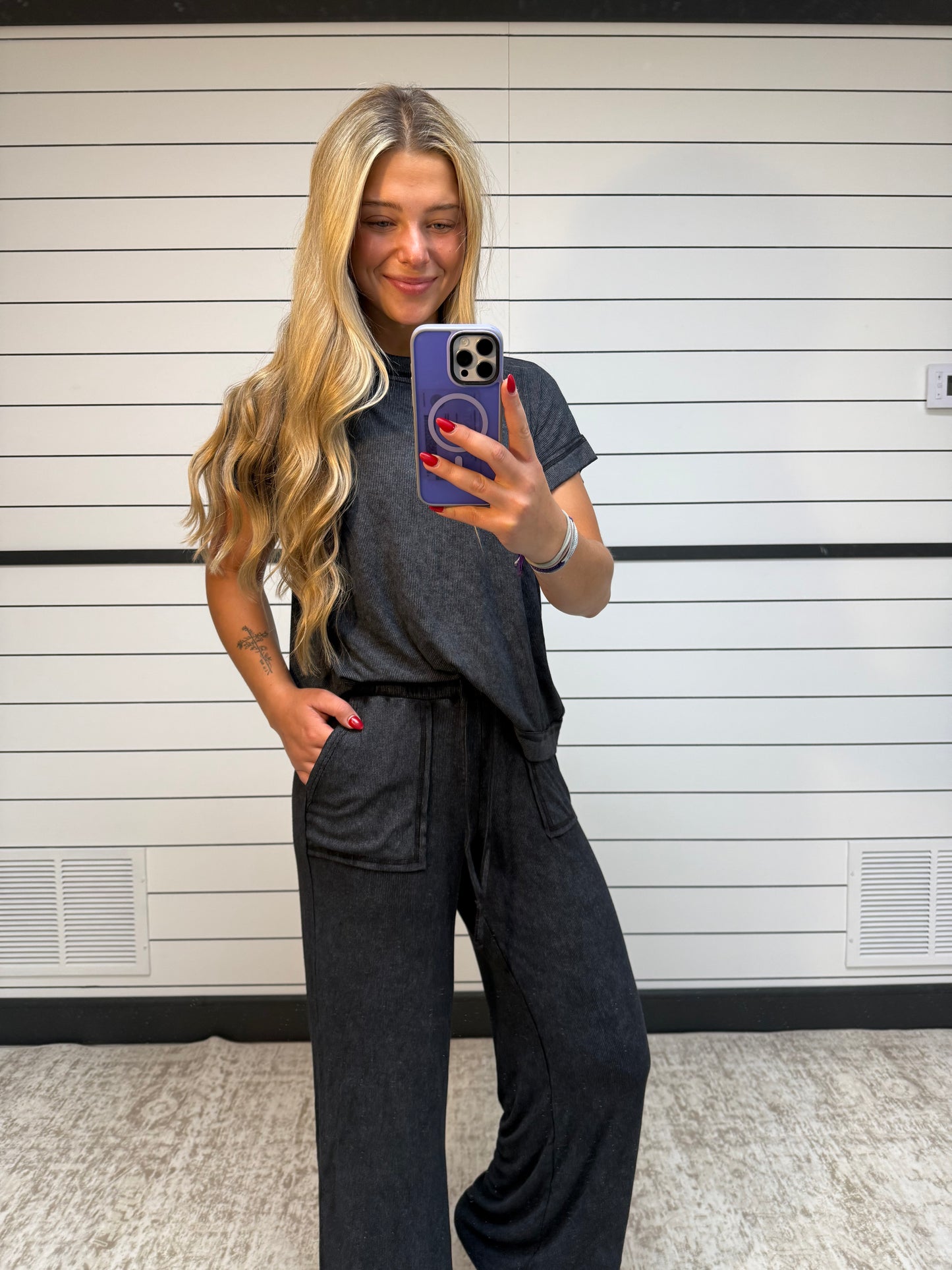 Mila Ribbed Set - Ash Black