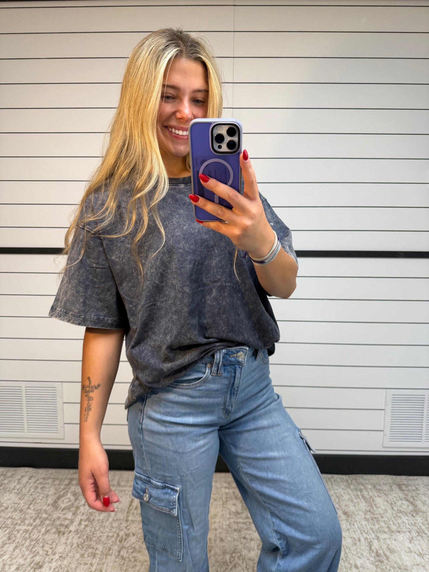 The Boyfriend Washed Tee - BlackBerry