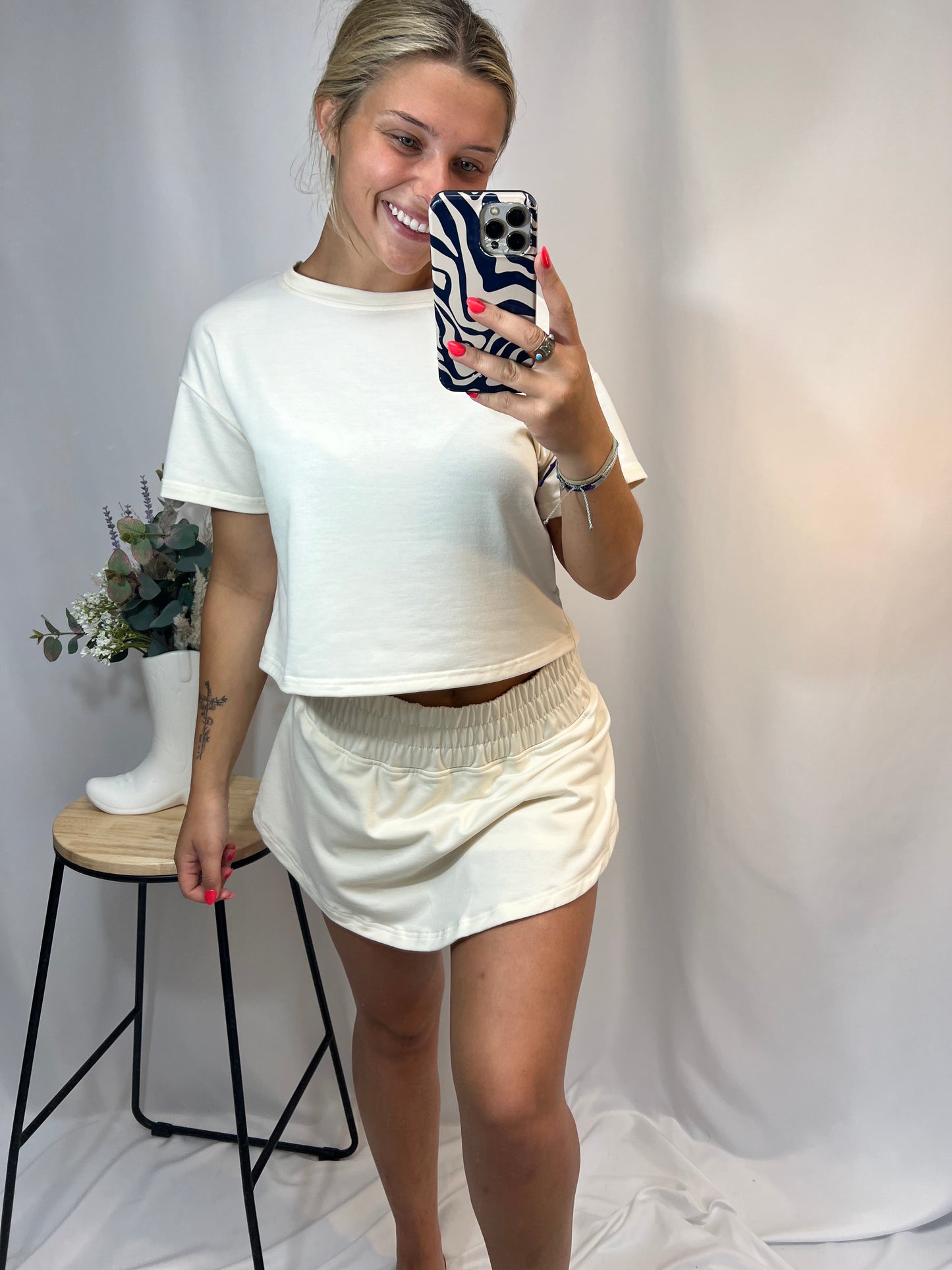 Cropped Tee and Ruffle High Waist Skort Set
