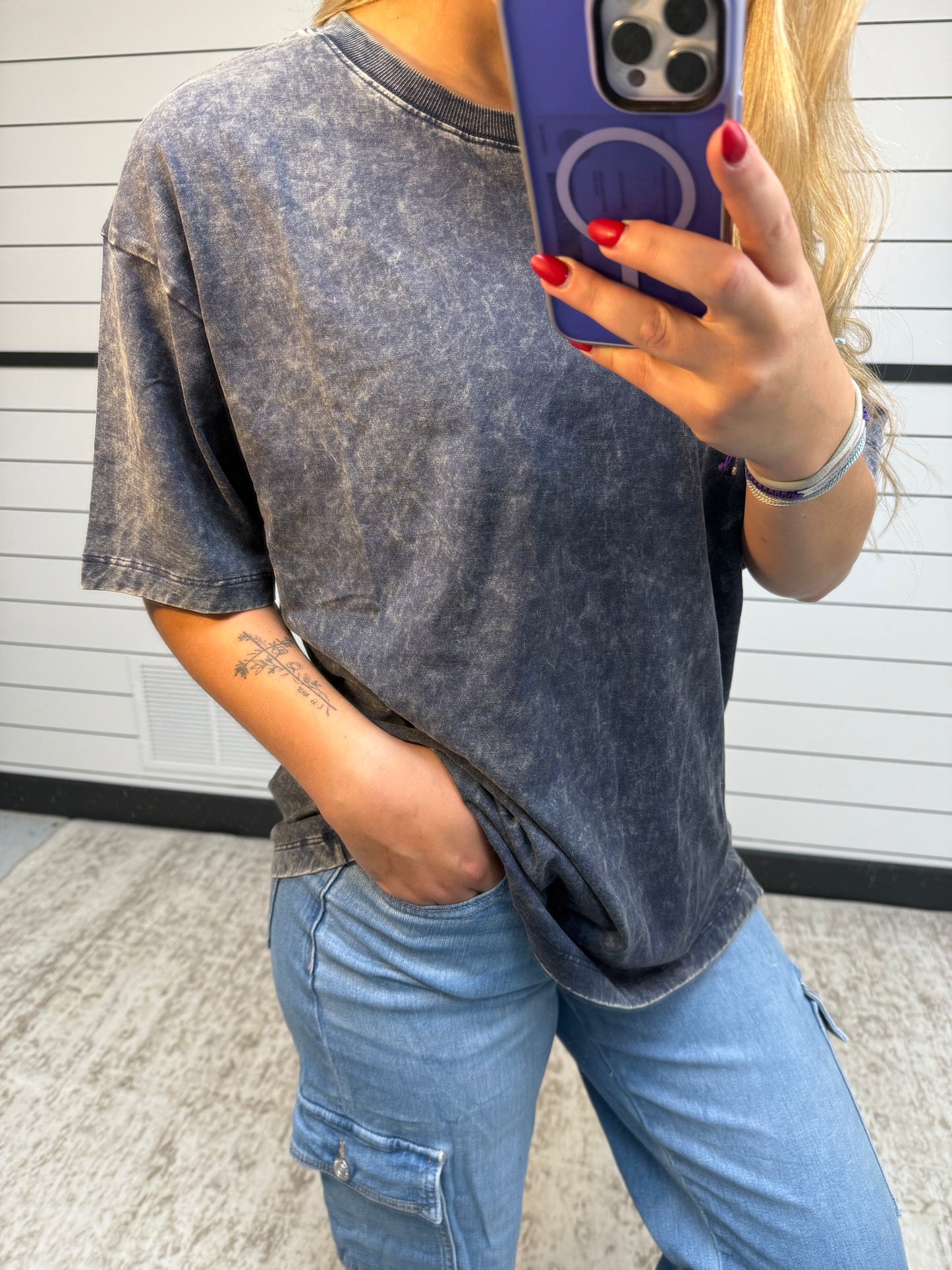 The Boyfriend Washed Tee - BlackBerry