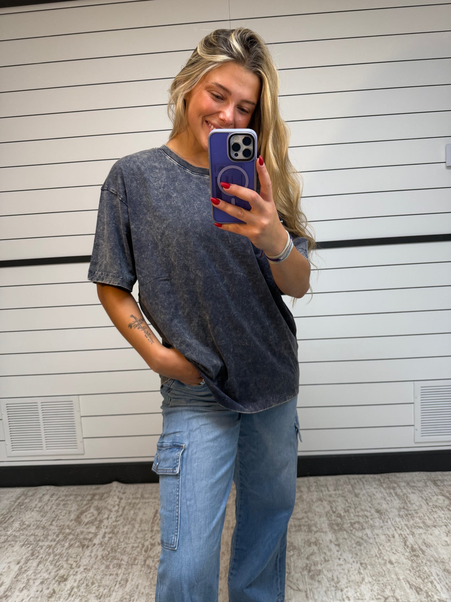 The Boyfriend Washed Tee - BlackBerry