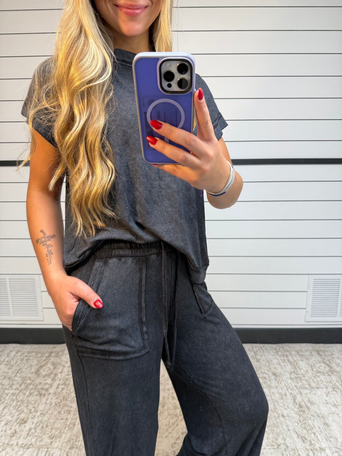 Mila Ribbed Set - Ash Black