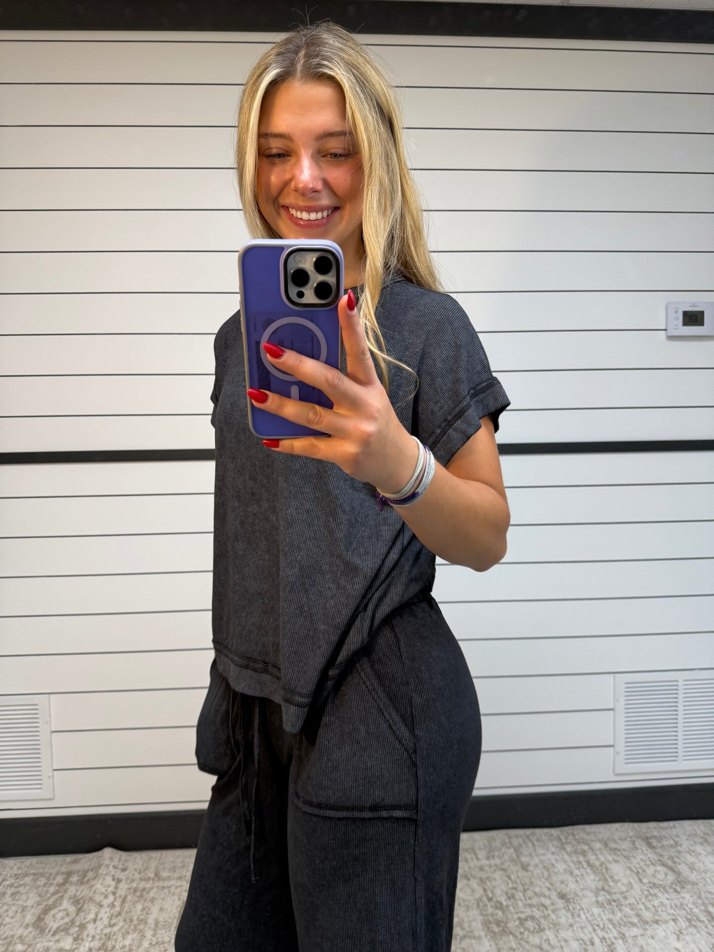 Mila Ribbed Set - Ash Black