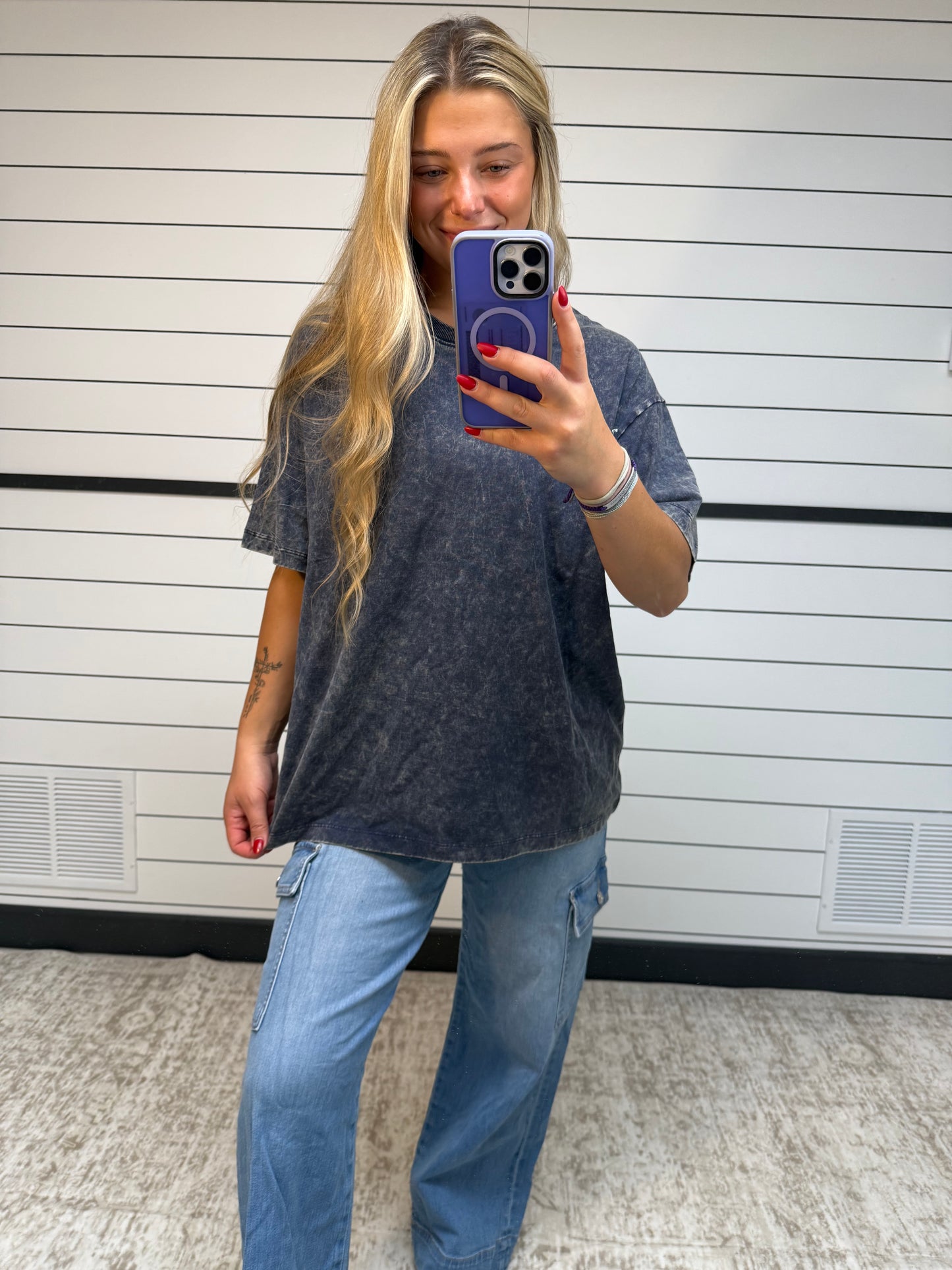 The Boyfriend Washed Tee - BlackBerry