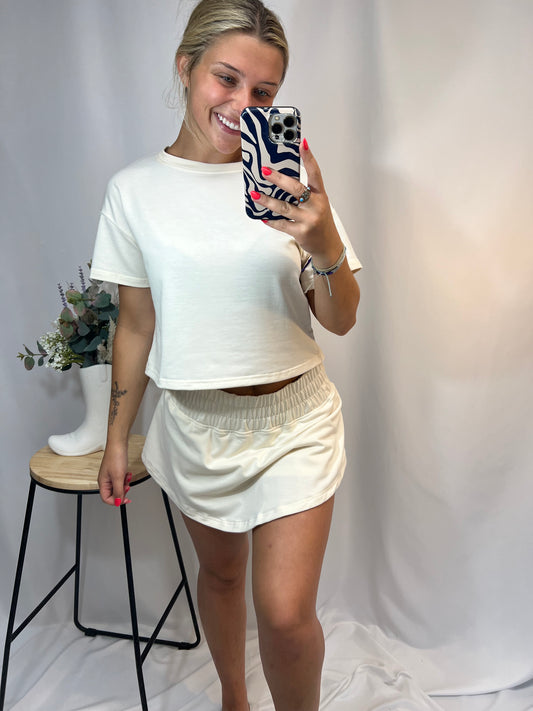 Cropped Tee and Ruffle High Waist Skort Set