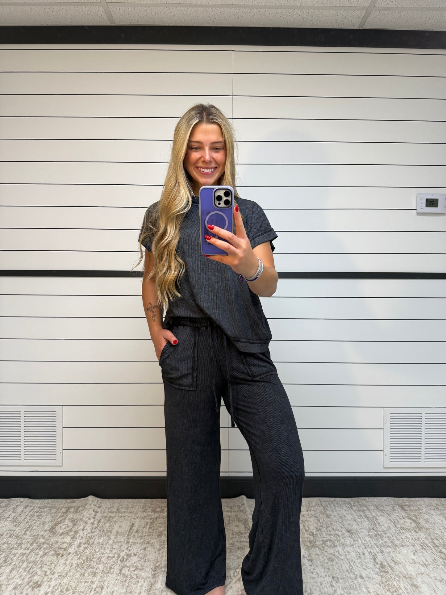 Mila Ribbed Set - Ash Black