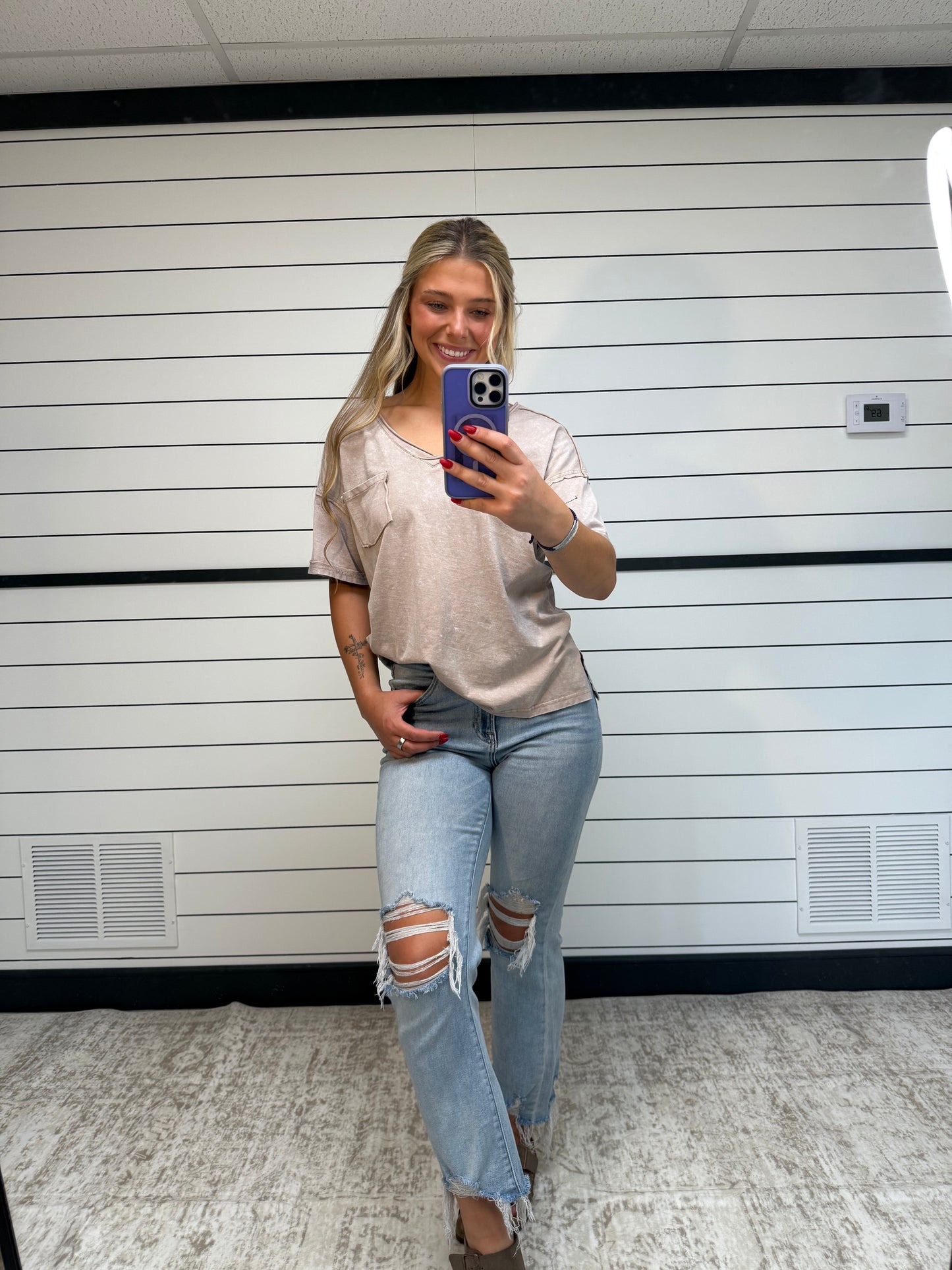 Blair Washed V-Neck Tee - Taupe