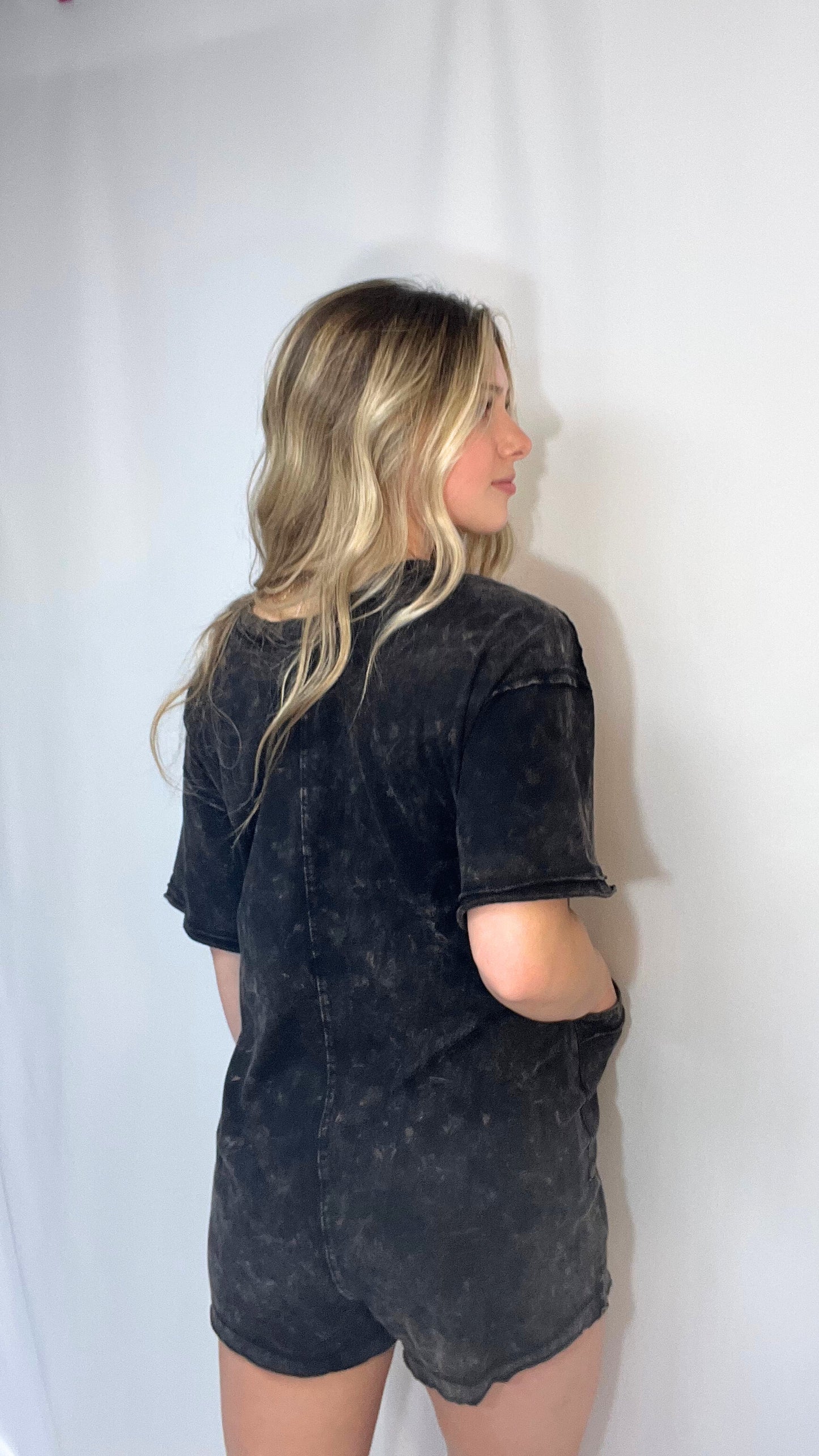Layla Mineral Washed Romper - Black+Taupe