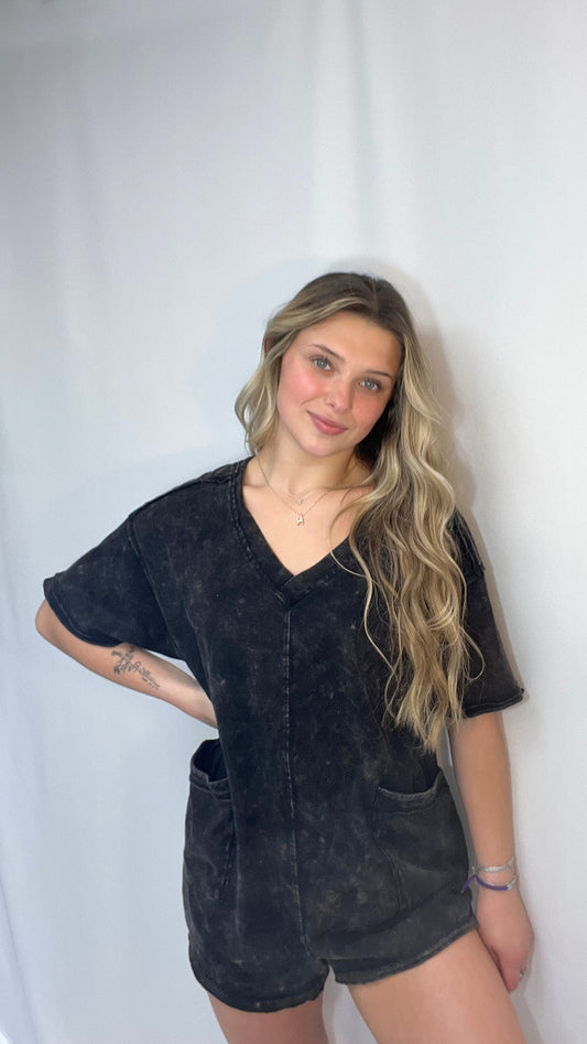 Mineral Washed Oversized Casual Romper