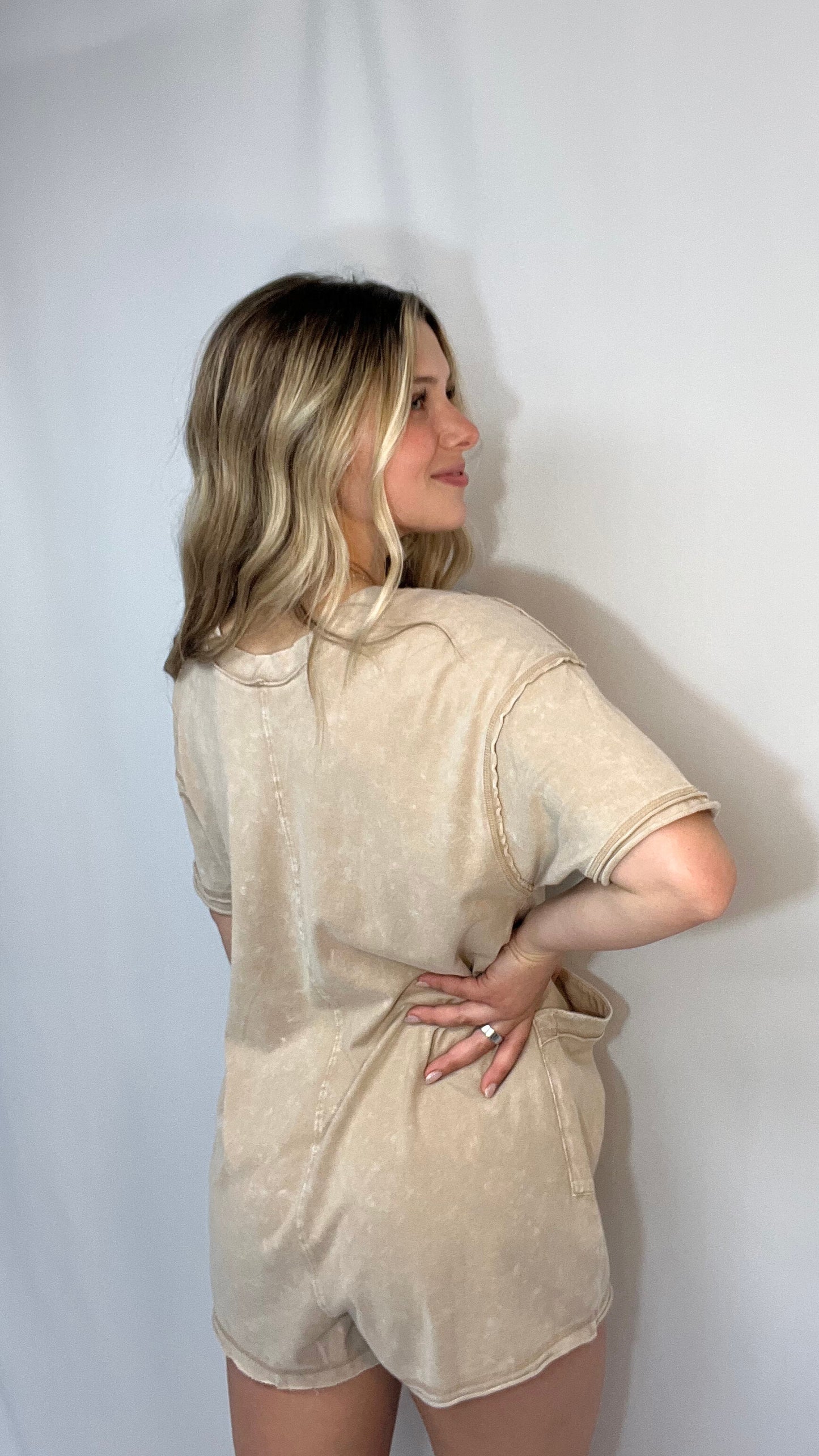 Layla Mineral Washed Romper - Black+Taupe