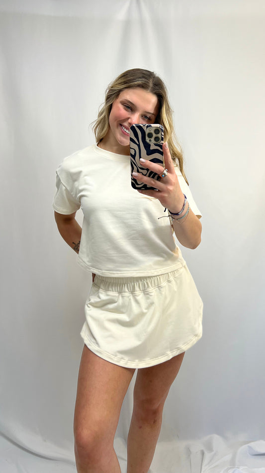 Cropped Tee and Ruffle High Waist Skort Set